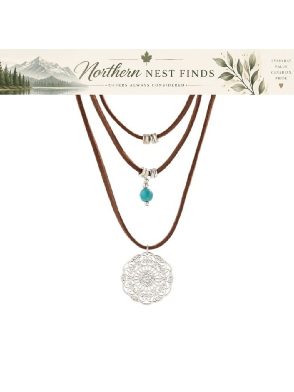 Western Turquoise Layered Chain Necklace Set Silver Plated Suede Choker Boho